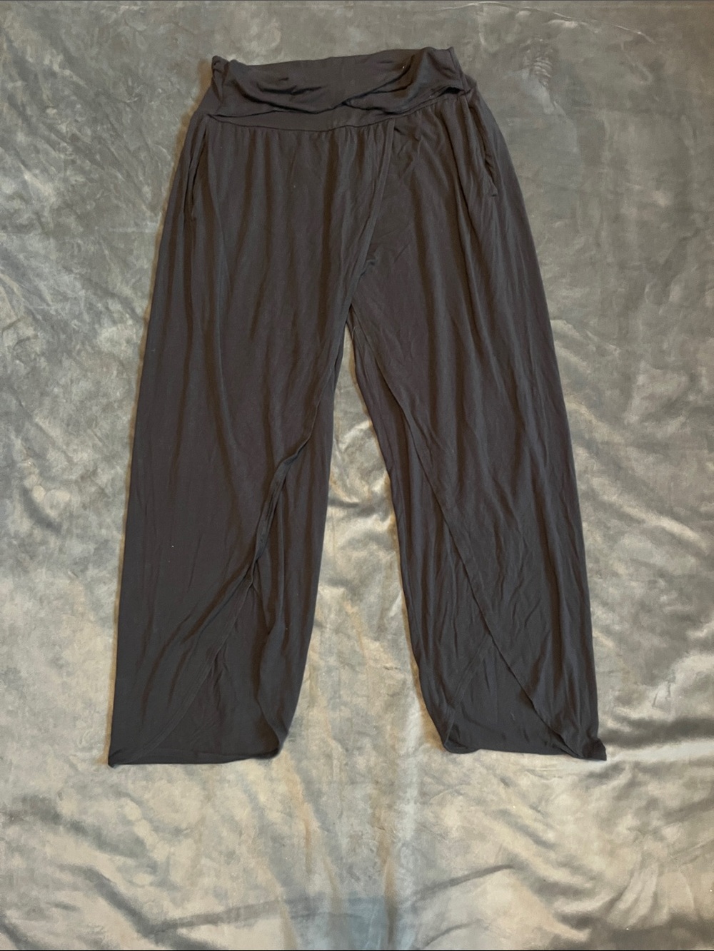 Athleta Black Wide-Leg Fold-Over Waist Sweatpants